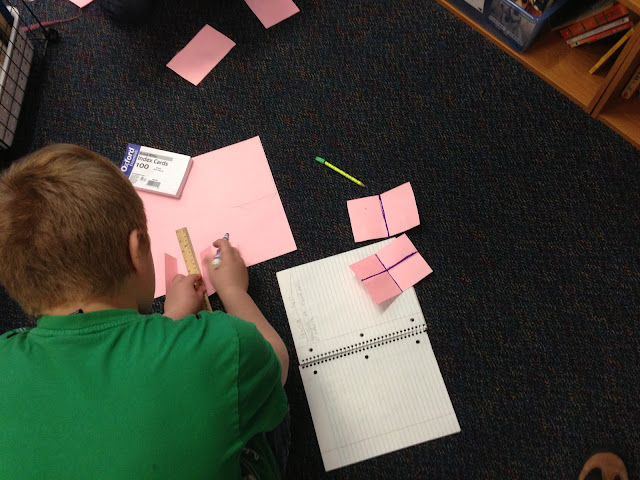 Students creating fraction anchor charts of equal parts