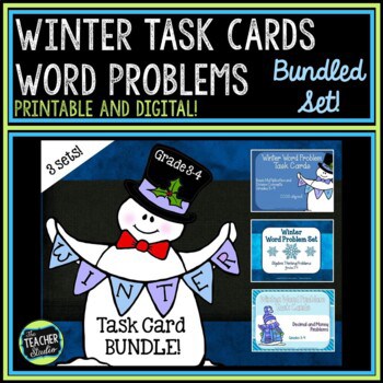 Winter Word Problems Task Card Bundle for Grades 3-4 - Print and Digital