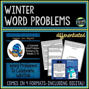 Winter Word Problems - Problem Solving Task Cards Grades 3-5 - Print and Digital