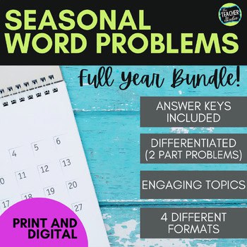 Yearly Math Word Problems Bundle - Seasonal Math Word Problems - Print & Digital