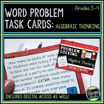 Algebraic Thinking Word Problem Task Cards: Grade 3-4 | Distance Learning