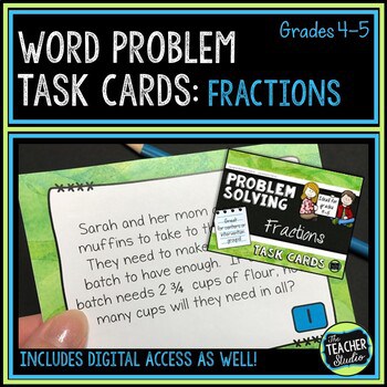 Fractions Word Problem Task Cards: Grade 4-5 | Distance Learning