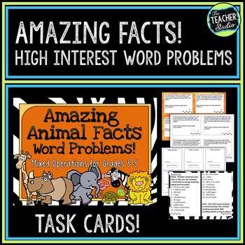 Word Problem Task Cards: Amazing Animals--Grades 3-5 Mixed Operations