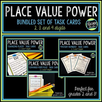 Place Value Task Cards for Grades 2 and 3 - Place Value Activities BUNDLE