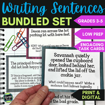 Sentence Writing Task Cards - Writing Sentences Activities - Print & Digital