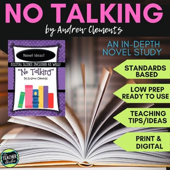 No Talking Novel Unit and Teaching Guide (Andrew Clements) - Print and Digital