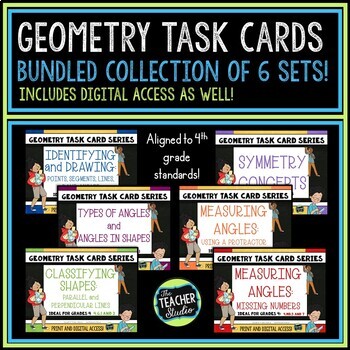 Lines, Angles, Symmetry - 4th Grade Geometry Task Card Bundle - Print & Digital