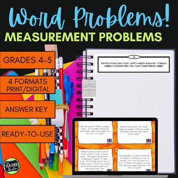 Measurement Word Problems - Measurement Story Problems - 4 Formats for Grade 4-5