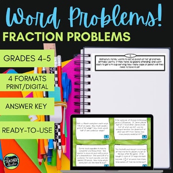 Fraction Word Problems - Fraction Story Problems in Four Formats for Grade 4-5