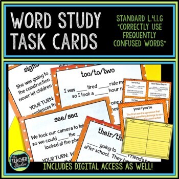 Mastering Tricky Words - Homophones & Misspelled Words Task Cards Print/Digital