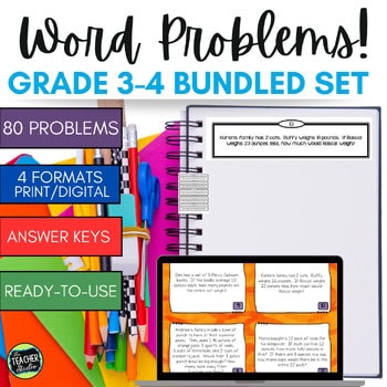 Word Problems Bundled Set - 3rd Grade Story Problems - 4th Grade Story Problems