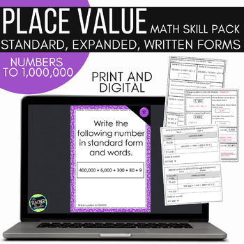 Place Value Expanded Form Through 1,000,000 - Fourth Grade Math Pack