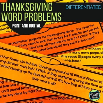 Thanksgiving Word Problems: Problem Solving Grades 3-5 | Distance Learning