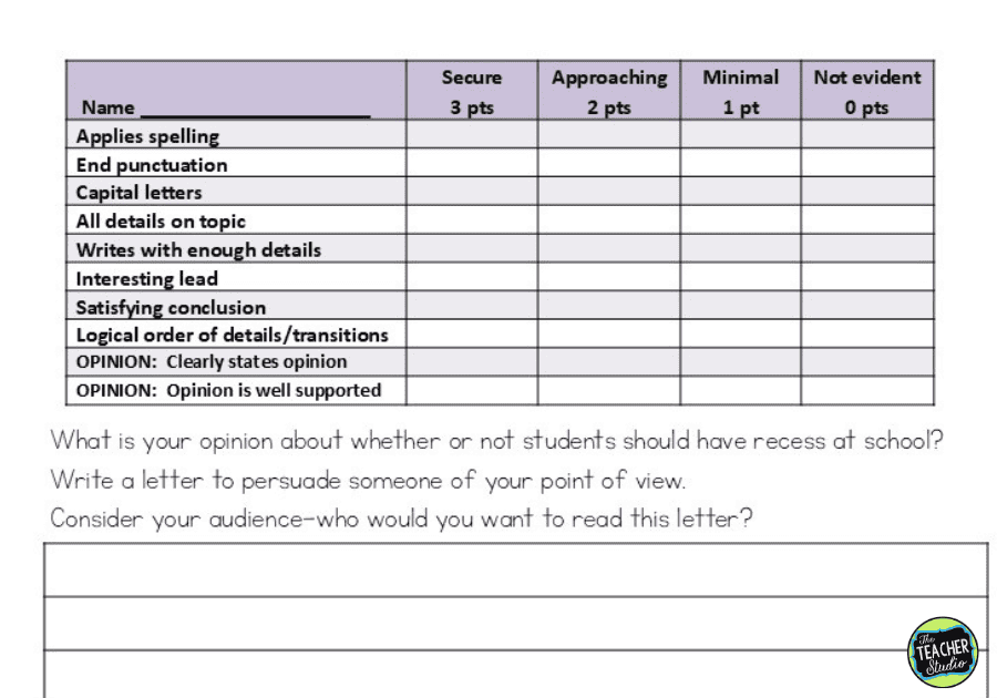 Putting your writing rubric right on your on-demand prompt helps students stay focused on their writing learning targets!