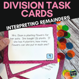 Long Division -  Interpreting Remainders Word Problems - Division Task Cards